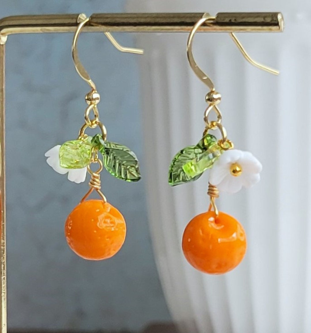 Czech Glass Orange Earrings, Gold Plated Fruit Jewelry - Etsy