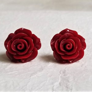 Red rose earrings, Flower stud earrings, S925 earrings, Sterling silver post earring, Sterling Silver Back, Christmas earrings image 2