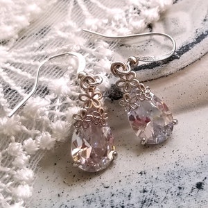 Clear crystal teardrop dangling earrings Silver crystal drop earrings Bridal earrings Simple clear drop earrings Bridesmaid's gift earrings image 2