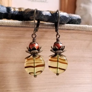 Czech glass earrings, Boho earrings, Czech glass beads, Gift earrings, Rustic earrings, Bohemian earrings