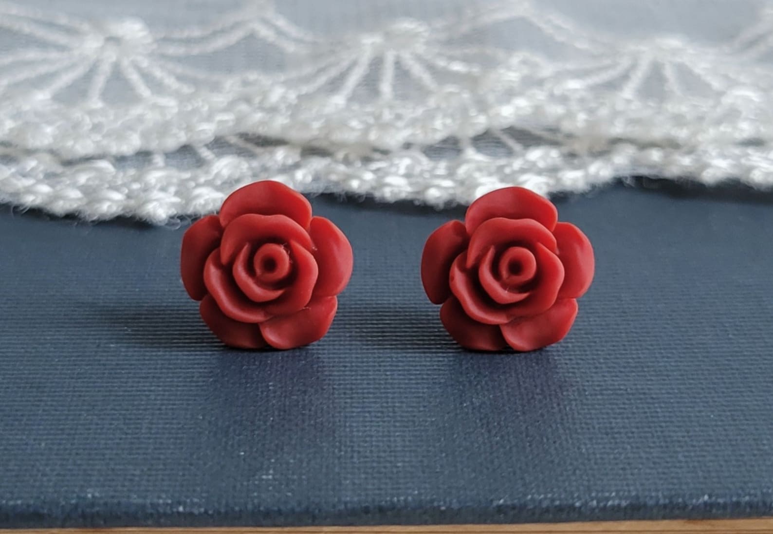 Red Flower Earrings Red Rose Earrings S925 Earrings Etsy