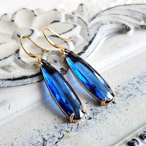 Blue drop earrings, Long teardrop earrings, Crystal dangling earrings, Bridal earrings, Blue earrings, Long crystal earrings, Something blue image 6