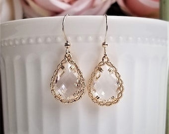 Crystal dangling earrings, Bridal earrings drop, Antique inspired earring, Clear drop earring, Gift for her, Bridesmaid earring, Simple drop