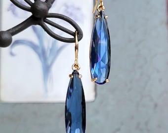 Pendientes colgantes azules, Pendientes largos en forma de lágrima, Pendientes colgantes de cristal, Pendientes nupciales, Pendientes azules, Pendientes largos de cristal, Algo azul