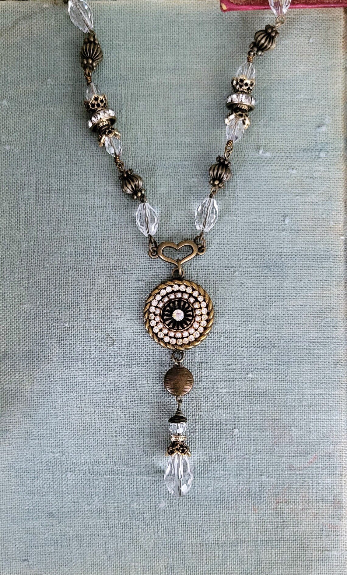 Art Deco Crystal Necklace Long Crystal Necklace Rhinestones Etsy