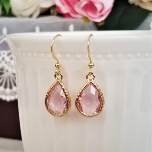 Pink Drop Earrings Pink Crystal Earrings Teardrop Earrings - Etsy