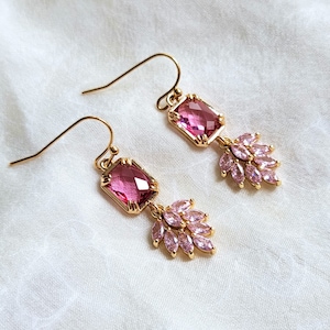 Pink crystal earrings, CZ drop earrings, Pink drop earrings, Wedding earrings, Bridal earrings, Marquise cut earrings, Statement earrings
