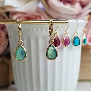 Small drop dangling earrings, Crystal earrings, Birthstone earrings, Earrings gifts, Hoops earrings, Huggie hoops