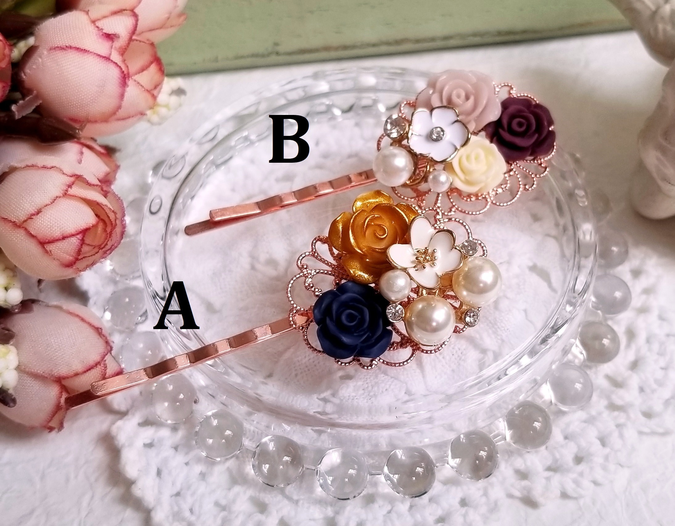 Rose Gold and Navy Hair Pin - Etsy display picture 2