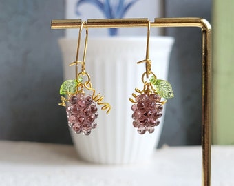 Grape earrings, Fruit drop earrings, Resin fruit drop earrings, Food earrings, Handmade fruit earrings, Earrings gift for her