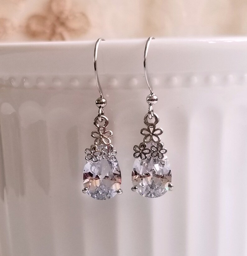 Clear crystal teardrop dangling earrings Silver crystal drop earrings Bridal earrings Simple clear drop earrings Bridesmaid's gift earrings image 5