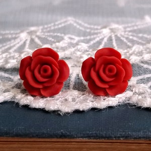 Red Flower Earrings Red Rose Earrings S925 Earrings - Etsy