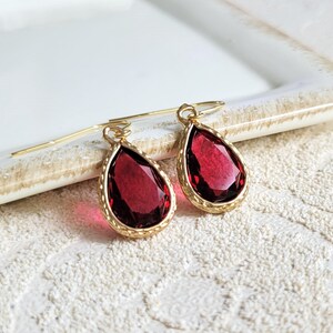 Burgundy Drop Earrings Burgundy Crystal Dangling Earrings Red Drop ...