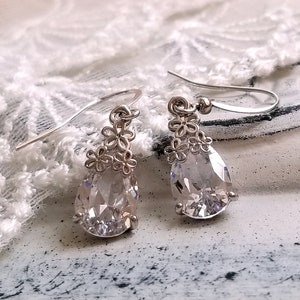 Clear crystal teardrop dangling earrings Silver crystal drop earrings Bridal earrings Simple clear drop earrings Bridesmaid's gift earrings image 6