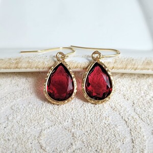 Burgundy Drop Earrings Burgundy Crystal Dangling Earrings Red Drop ...