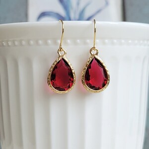 Burgundy Drop Earrings Burgundy Crystal Dangling Earrings Red Drop ...