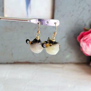 Pufferfish earrings and necklace set, Puffer fish earrings, Sea animal jewelry, Funny pufferfish gift for her, Cute puffer fish dangling