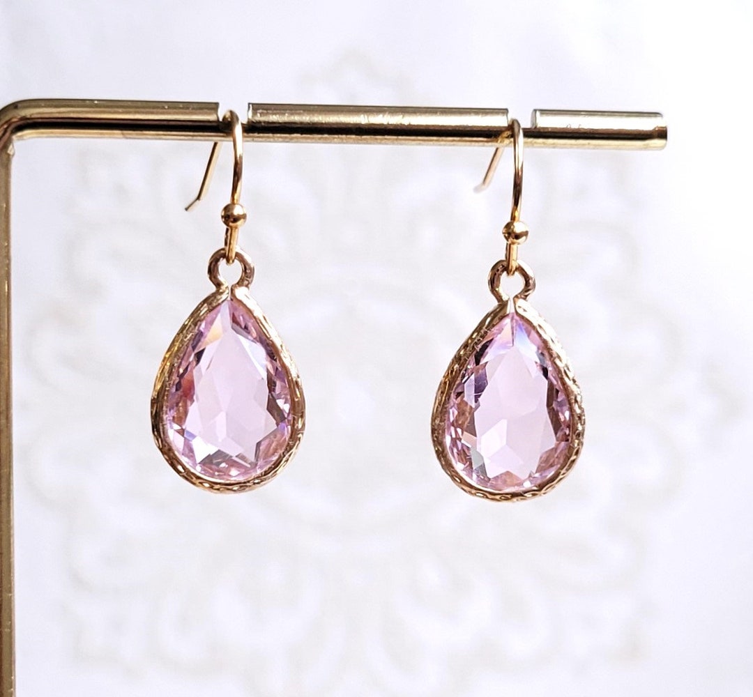 Pink Drop Earrings Pink Crystal Earrings Bridal Earrings Crystals and ...
