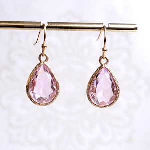 Pink drop earrings Pink crystal earrings Bridal earrings Crystals and gold earrings Wedding earrings Pink and gold earrings Gift for her zdjęcie 1