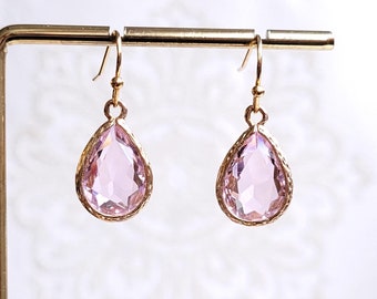 Pink Drop Earrings Pink Crystal Earrings Bridal Earrings