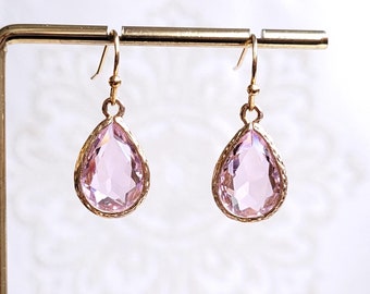 Pink drop earrings Pink crystal earrings Bridal earrings Crystals and gold earrings Wedding earrings Pink and gold earrings Gift for her