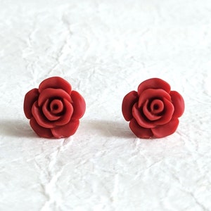Red Flower earrings, Red rose earrings, S925 earrings, Sterling silver post earrings, Small rose earrings, Christmas flower earrings