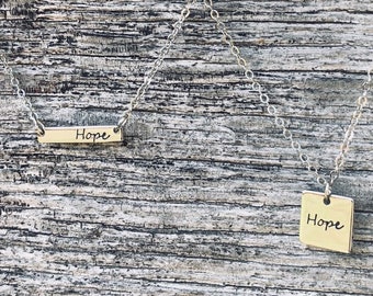 Hope Necklace - Hand-Stamped, horizontal bar or square