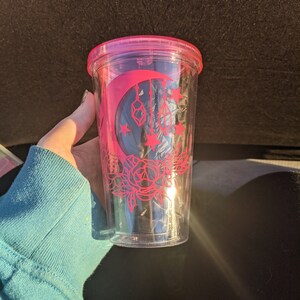 Crystal Moon Acrylic Cup with Straw Flower Moon Tumbler Witchy Tumbler Holographic Decal image 5