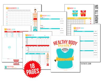 Healthy Body Binder Printables - Bewerkbaar / vulbaar THM Keto-dieet Gewichtsverlies Nieuwjaarsresolutie Gezondheid Voedseloefening Water Tracker Afdrukken