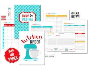 Food/Kitchen Binder Printables - Organize Organizer Binder Planner Menu Plan Recipes Meal Inventory  THM Keto Healthy Health Dinner Supper