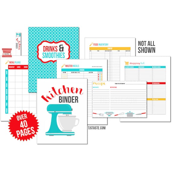 Food/kitchen Binder Printables Organize Organizer Binder - Etsy