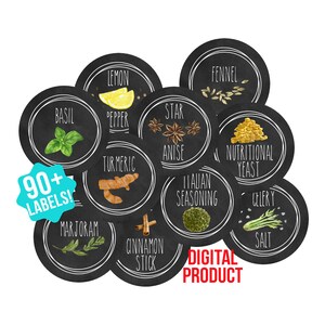 Afdrukbare Spice Lid Labels Avery Labels Digitale Download Kruiden en specerijen Spice Jar Mason Jar Krijtbord Aquarel Print DIY Organiseren afbeelding 4