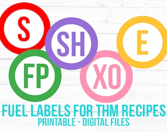 Afdrukbare THM-brandstofetiketten (alleen digitaal item, fysieke labels niet inbegrepen) Trim Healthy Mama S E FP Gewichtsverlies Receptstickers Avery Label