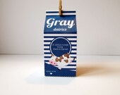 Blue Striped Personalised Milk Carton Wedding/Party Favour Box x 10