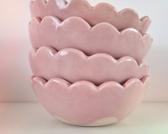 Small handmade scalloped bowl - choice of pastel turquoise or pink
