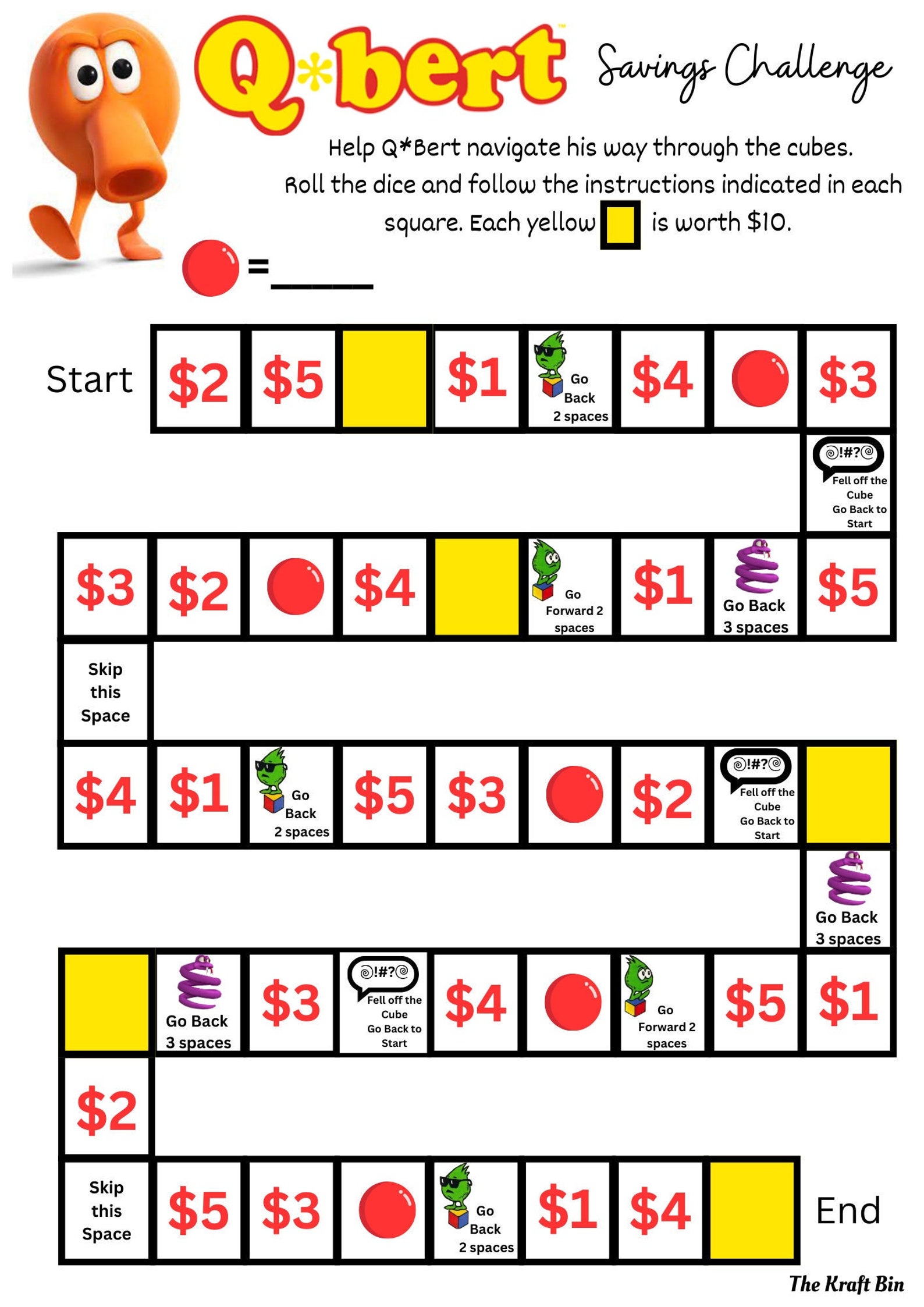 Q*bert Arcade Game Savings Challenge, Savings Tracker, PDF Printable ...