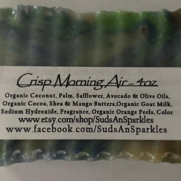 Crisp Morning Air - Rustic Suds Natural - Organic Goat Milk Triple Butter Soap Bar - 4oz. Each