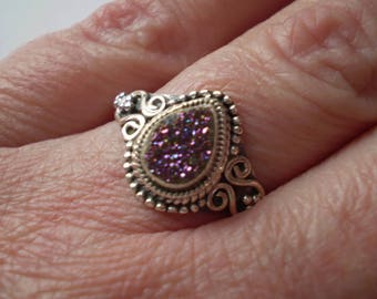 Titanium Drusy 925 Antiqued Sterling Silver Ring Size 8.75