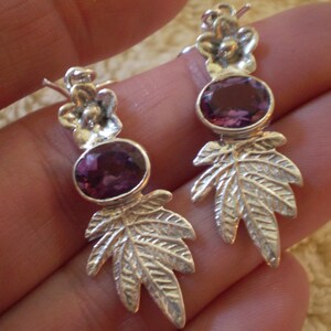 Amethyst (Natural) Leaf 925 Sterling Silver French Wire Earrings - 1 7/8&quot; Long