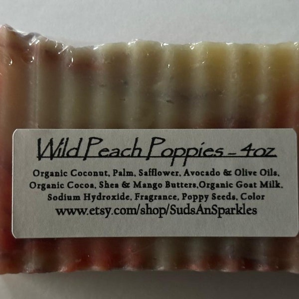 Wild Peach Poppies - Rustic Suds Natural - Organic Goat Milk Triple Butter Soap Bar - 4oz. Each