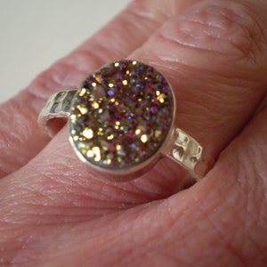 Titanium Drusy 925 Sterling Silver Ring Size 10.25
