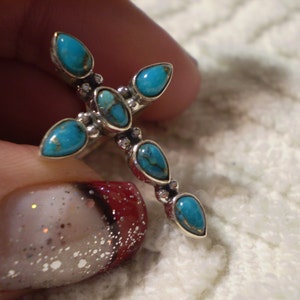 Turquoise (Natural) Cross 925 Sterling Silver Size 6.75  6 3/4 Ring