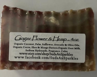 Ginger Flower & Hemp - Rustic Suds Natural - Organic Goat Milk Triple Butter Soap Bar - 4oz. Each