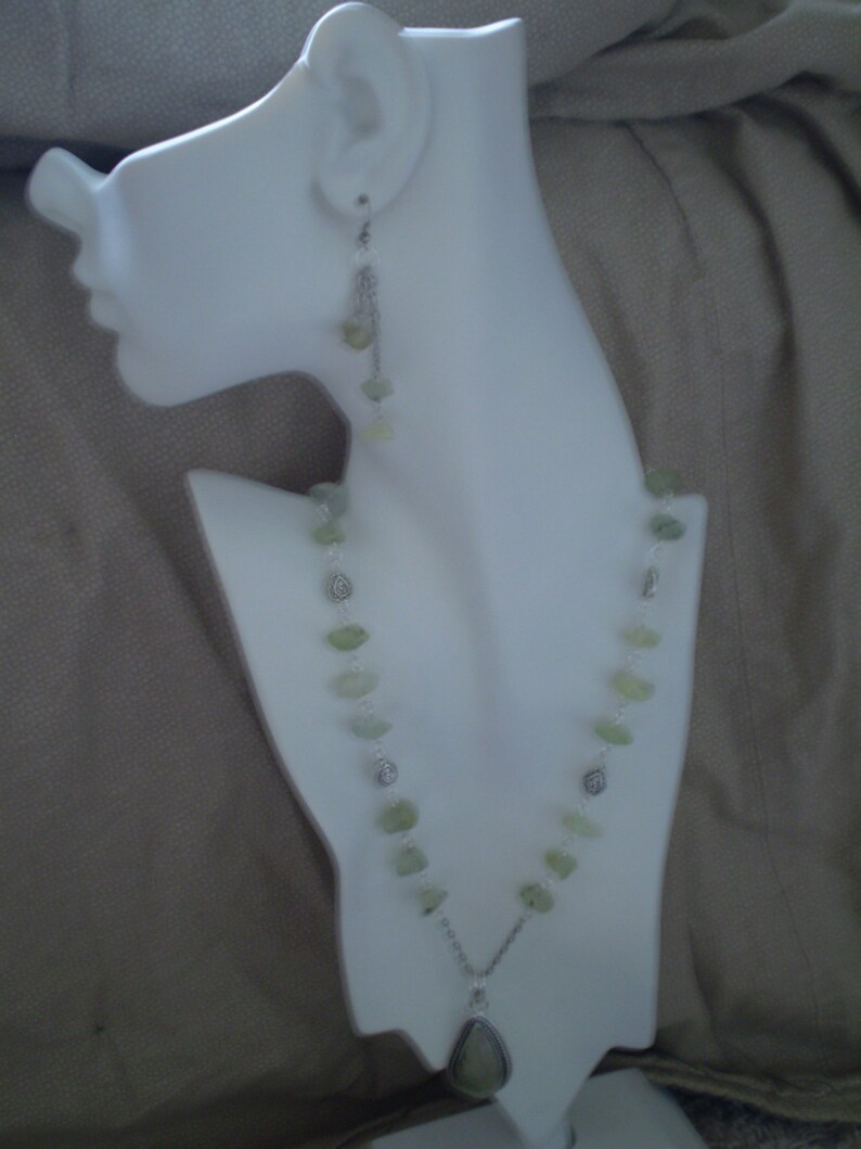 Prehnite Natural Antique Silver Necklace & Earrings Set image 5