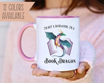 Book Dragon Mug, 11oz Coffee Mug for Bookworms and Book Lovers, Bookish Merch, Book Merch, Teacher Gift, Librarian Gift