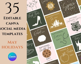 35 Canva Templates Instagram, May Holidays, Social Media Templates, Blogger, Author, Writer, Bookstagram, Instagram Post Templates