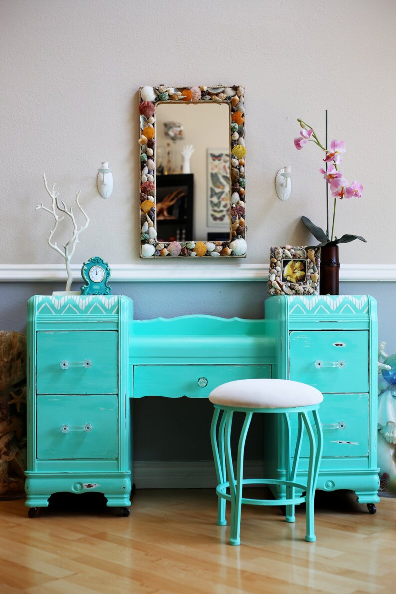 SOLD Contact for Custom Piece Beachy Mint Turquoise Vanity Table Etsy