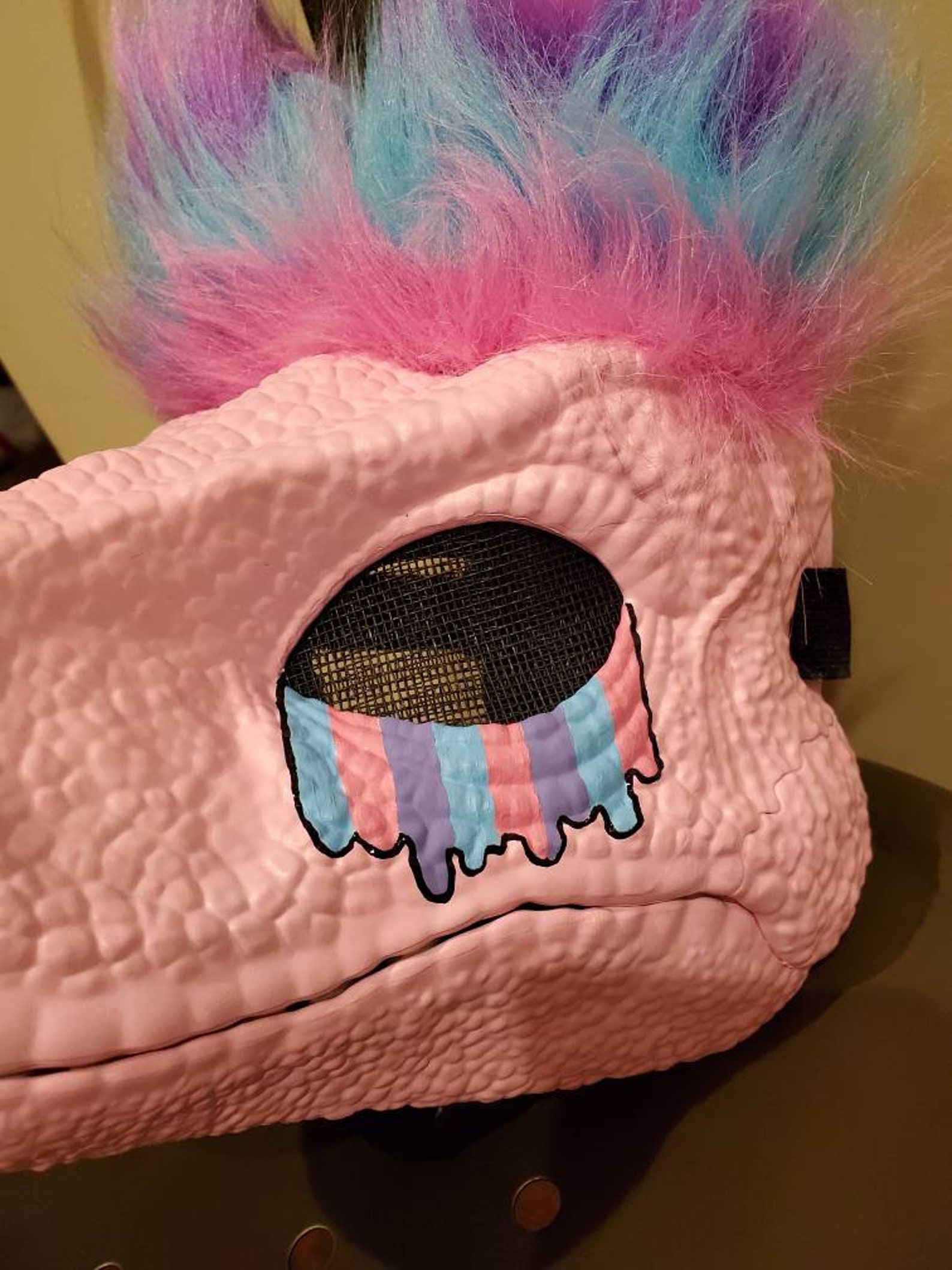Dino Raptor Mask, Furry Dino, Rainbow Drip, Customizable Dino Mask