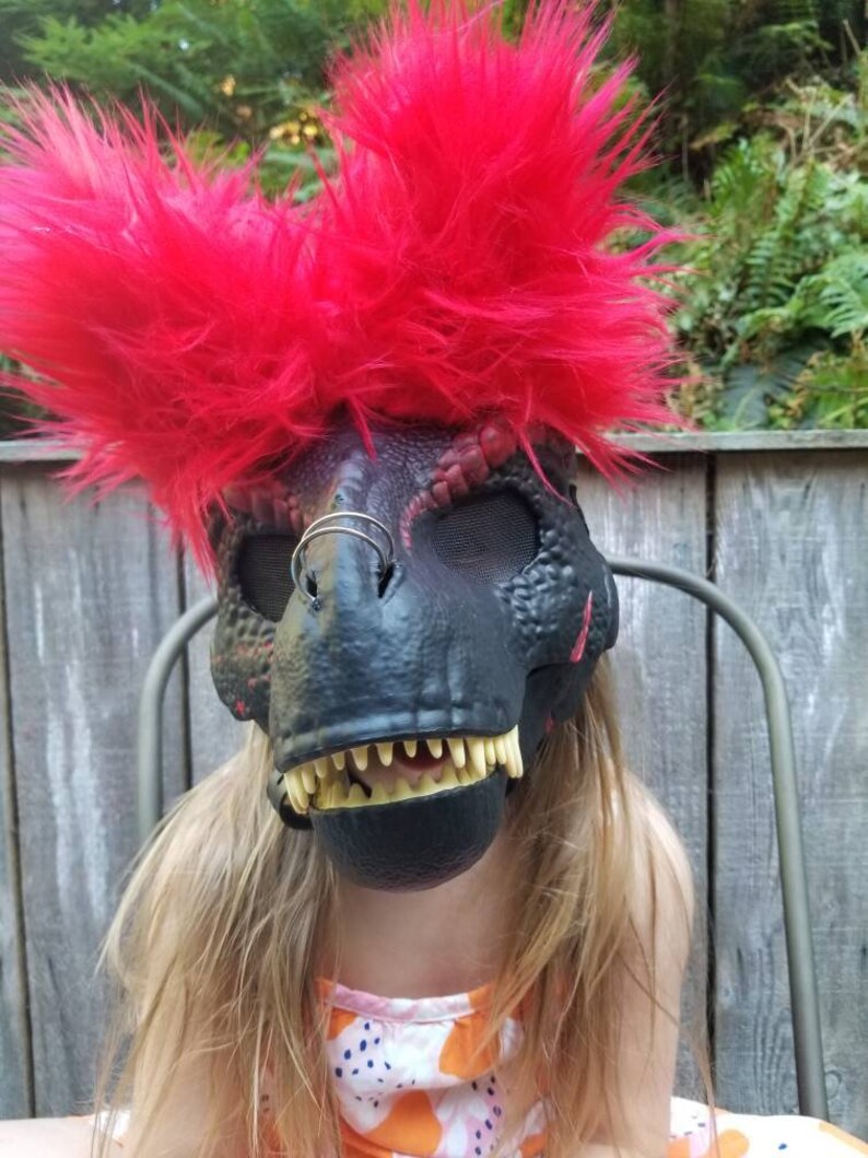 Hand painted furry trex mask with custom ears and moveable Etsy