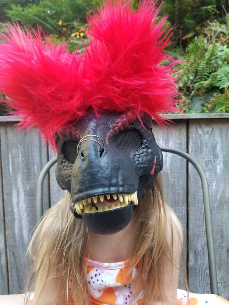 Hand painted furry trex mask with custom ears and moveable Etsy